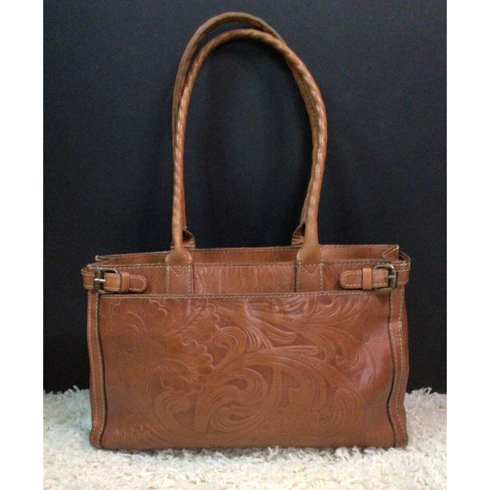 Patricia Nash Zancona Brown Embossed Tooled Leather Tote Bag Purse EUC 907A